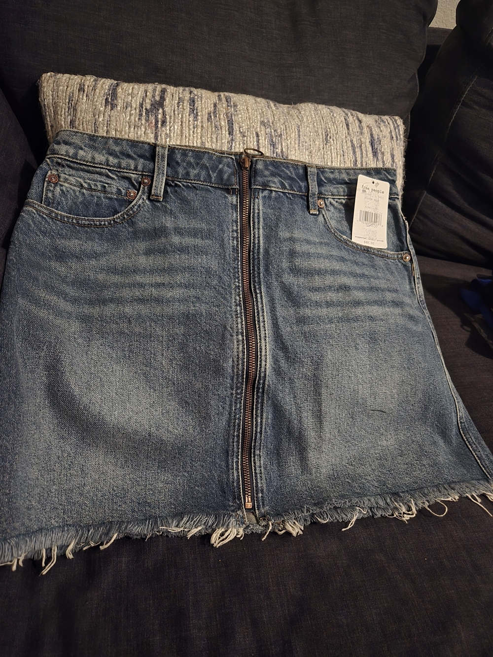 Free People Front-Zip Denim Mini Skirt in Copper Blue